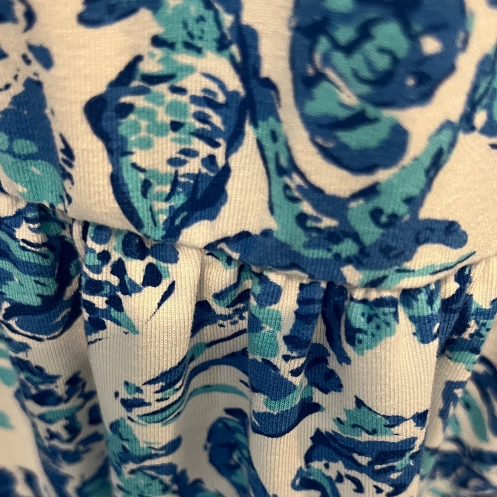 Lilly Pulitzer Floral Blue and White Smocked bodice summer Dress size large - Picture 6 of 11